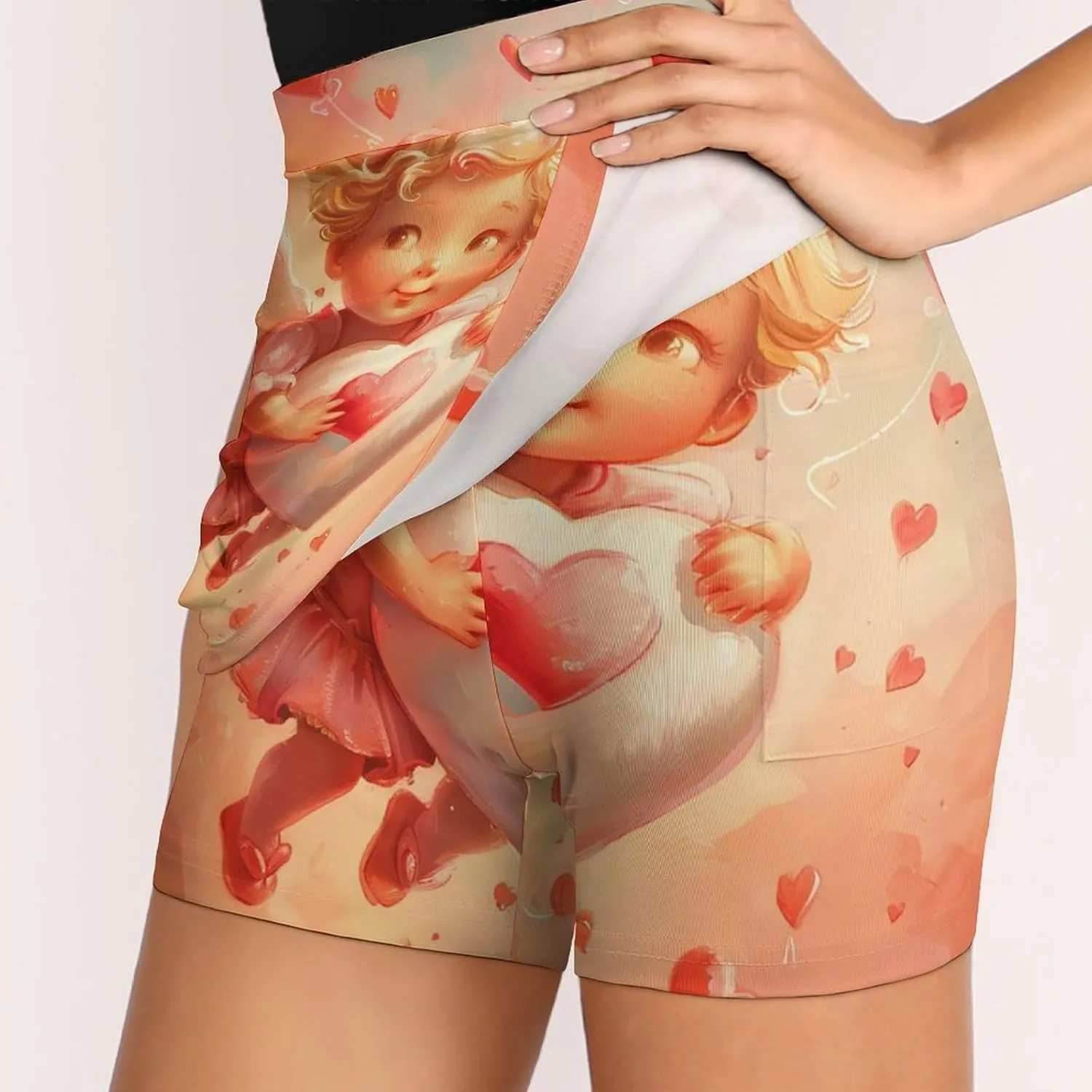 Valentines Love You Angel Women's Skort Athletic Skirt Golf Skorts A-line Skirts with Built-in Shorts Pockets
