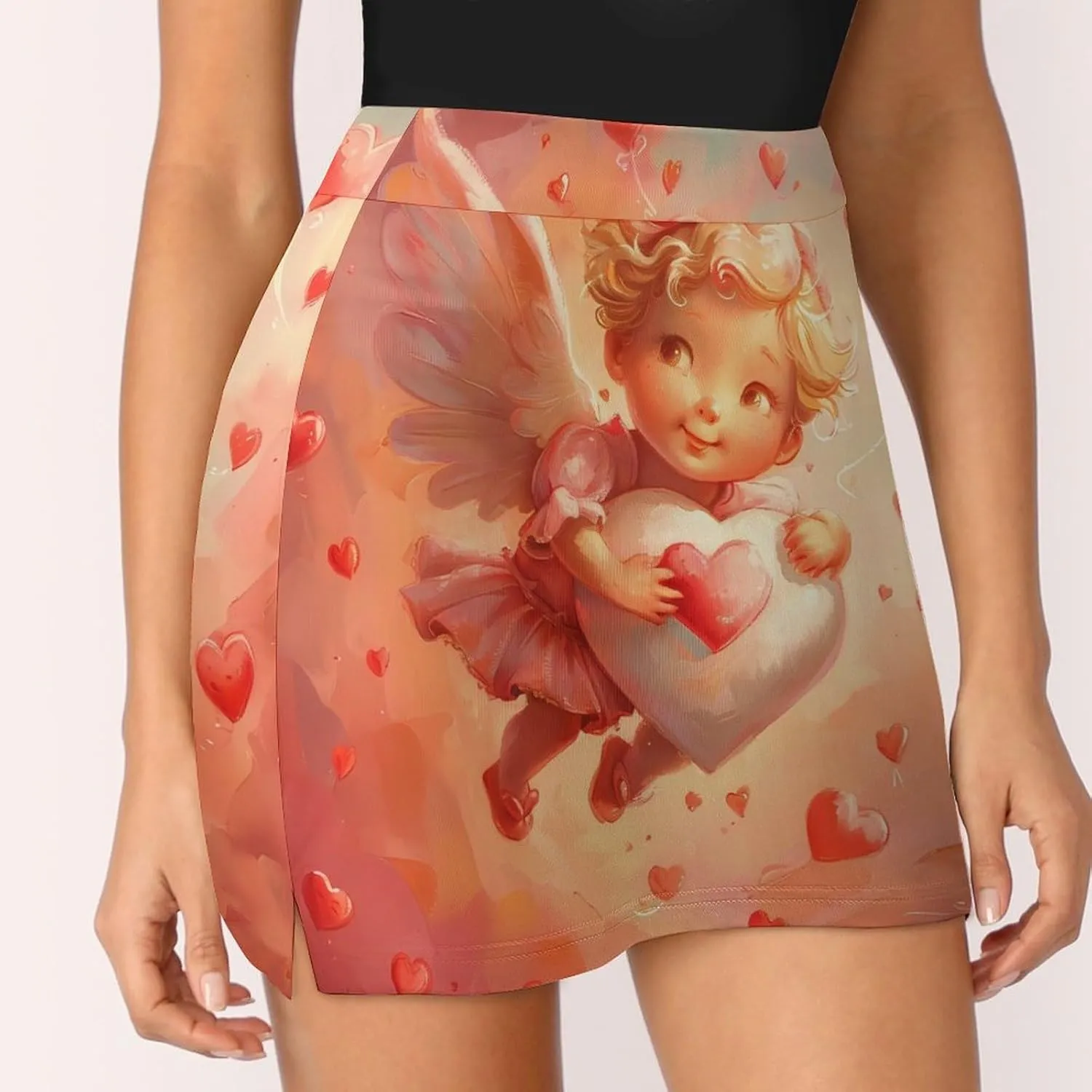 Valentines Love You Angel Women's Skort Athletic Skirt Golf Skorts A-line Skirts with Built-in Shorts Pockets