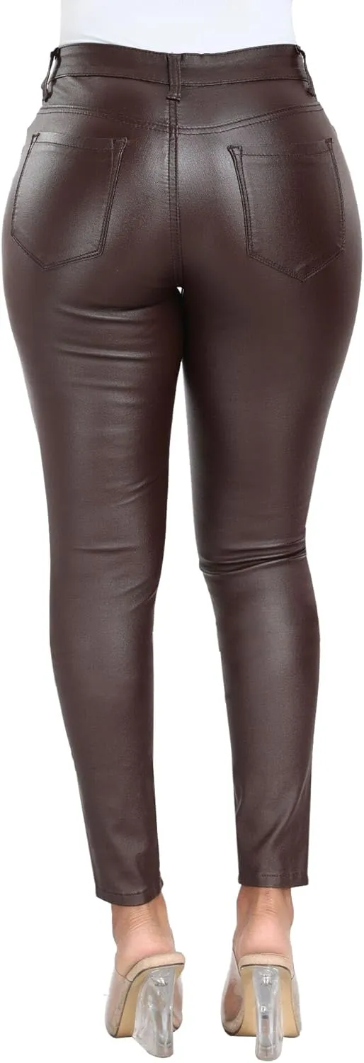 WAYRUNZ Womens High Waisted Stretch Faux Leather Pants PU Coated Legging Juniors