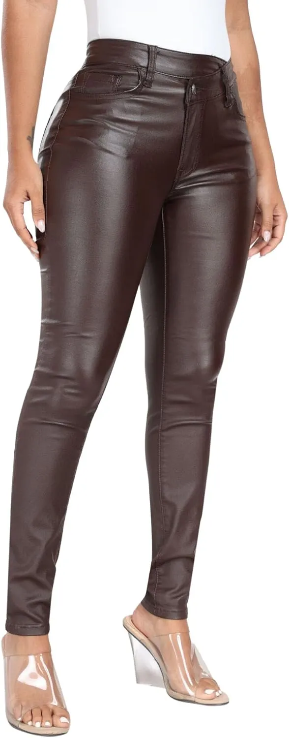 WAYRUNZ Womens High Waisted Stretch Faux Leather Pants PU Coated Legging Juniors