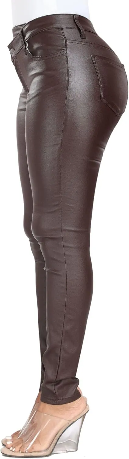 WAYRUNZ Womens High Waisted Stretch Faux Leather Pants PU Coated Legging Juniors