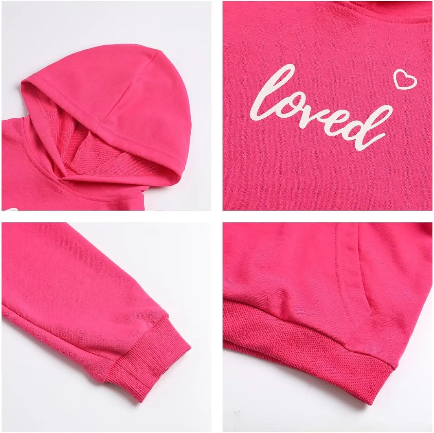 WELAKEN Loved Letter Print Sweatshirt for Girls Toddler & Kids II Big Girl's Pullover Hoodies