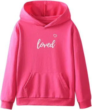 WELAKEN Loved Letter Print Sweatshirt for Girls Toddler & Kids II Big Girl's Pullover Hoodies