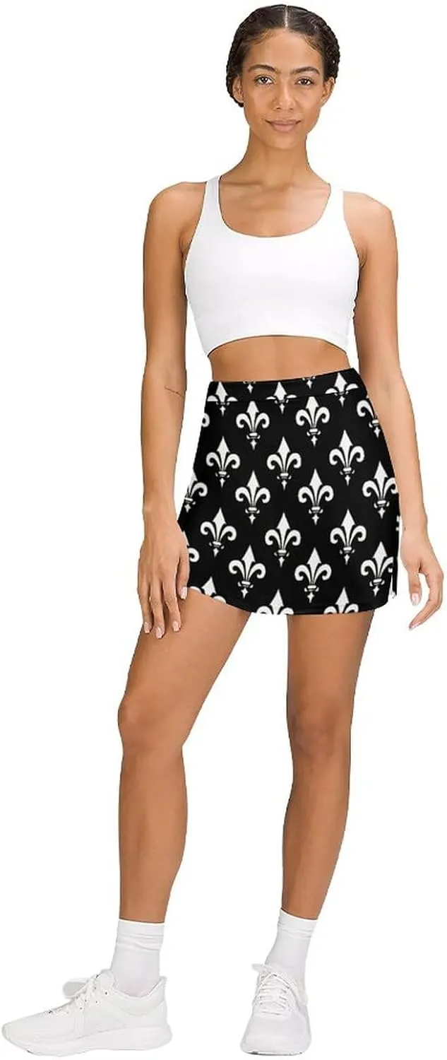White Lily Flower Pattern Women's Skort Athletic Skirt Golf Skorts A-line Skirts with Built-in Shorts Pockets