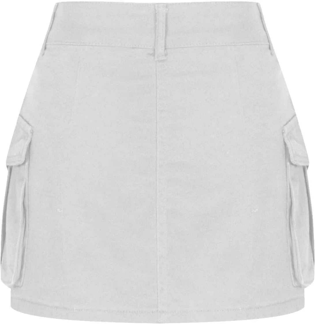 Women Denim Cargo Skirt High Waist Button Bodycon Mini Skirts Sexy Y2K Flap Pockets Skirts Summer Jeans Skirts