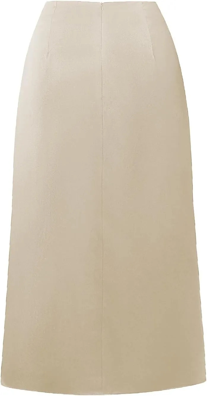 Women Silk Satin Maxi Skirt Trendy Asymmetrical Split Slit Ruched Bodycon Midi Skirt Elegant Party A-Line Wrap Skirt