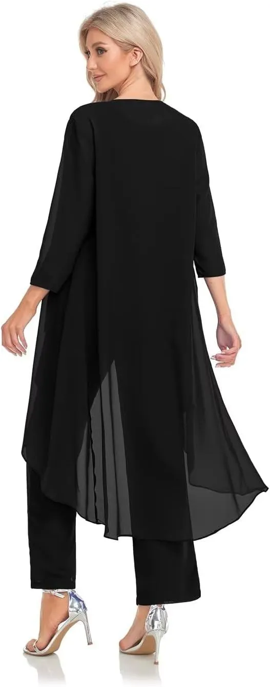 Women's 3 Pieces Chiffon Mother of The Bride Dress with Jacket Chiffon Formal Evening Dresses