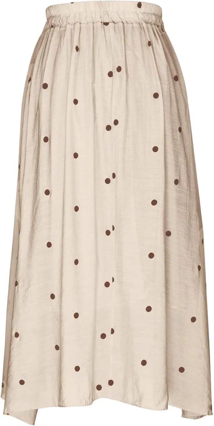 Women's Basic Elastic Waist Pleated Skirts Drawstring Tie Front Midi Skirt Flowy Casual A-Line Swing Skirt Dress