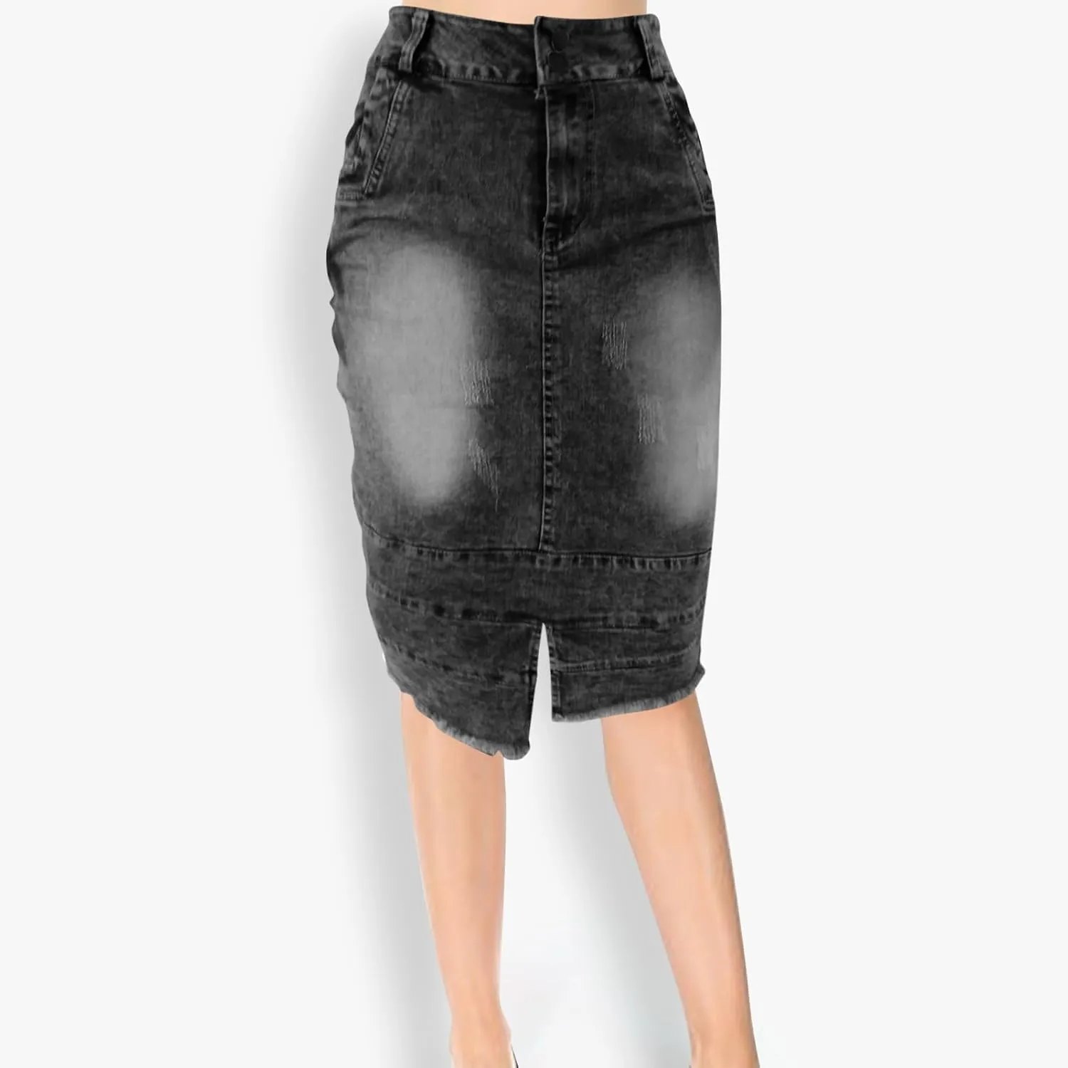 Women's Button Denim Skirts Wrap Bodycon Casual Skirt High Waisted Patchwork Stretch Cute Slit Jean Skirt