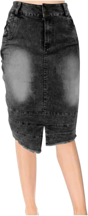 Women's Button Denim Skirts Wrap Bodycon Casual Skirt High Waisted Patchwork Stretch Cute Slit Jean Skirt