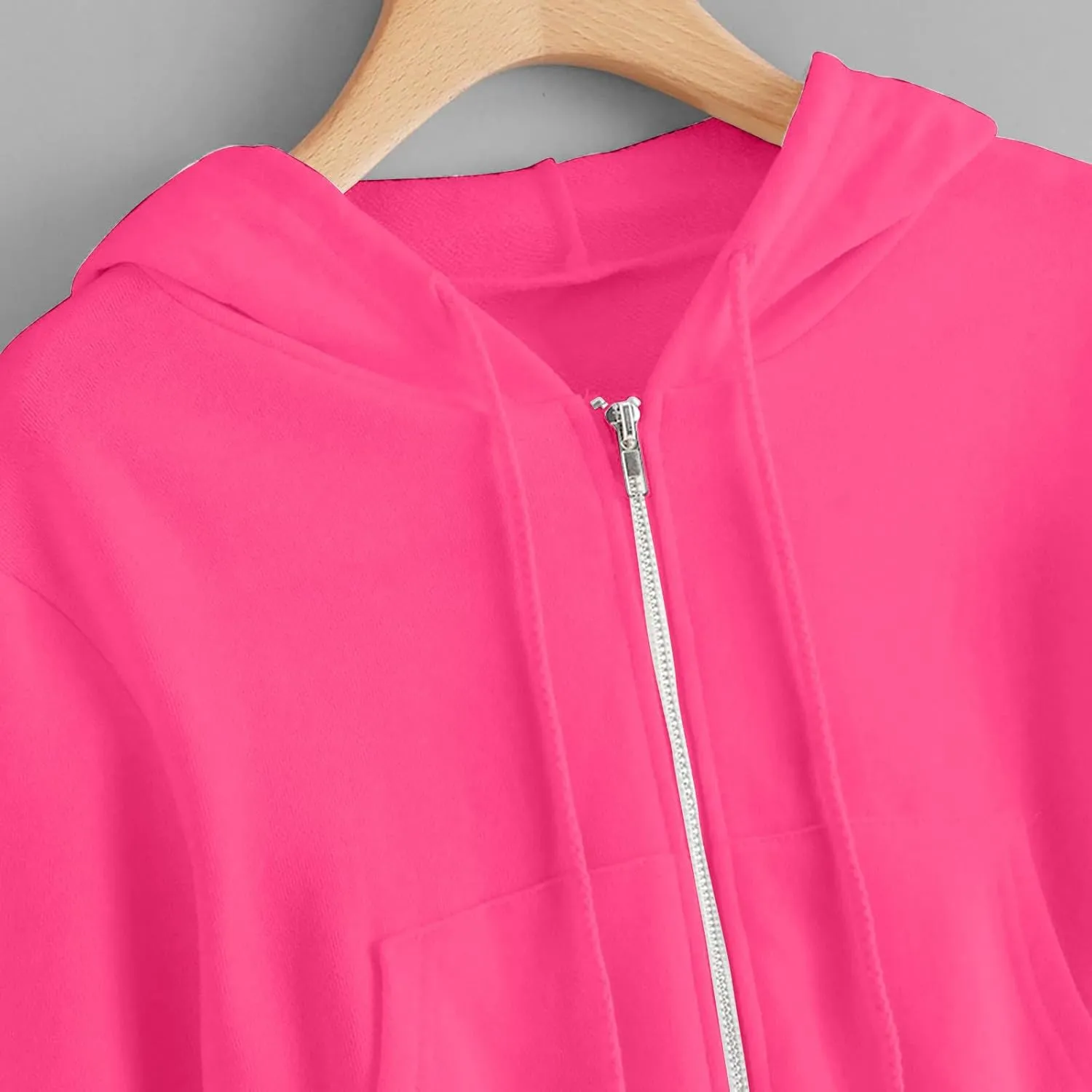 Womens Cropped Hoodies Trendy Fall Solid Drawstring Full Zip Sweatshirts Oversized Long Sleeve Outfits
