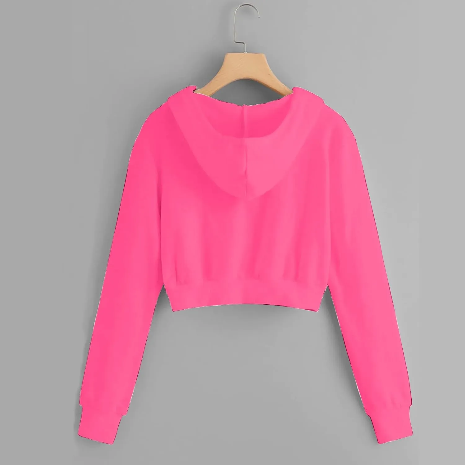 Womens Cropped Hoodies Trendy Fall Solid Drawstring Full Zip Sweatshirts Oversized Long Sleeve Outfits