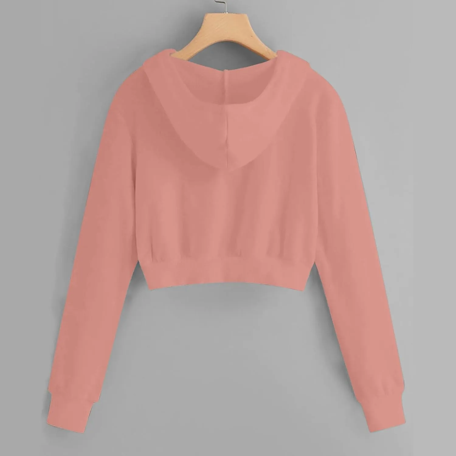 Womens Cropped Hoodies Trendy Fall Solid Drawstring Full Zip Sweatshirts Oversized Long Sleeve Outfits