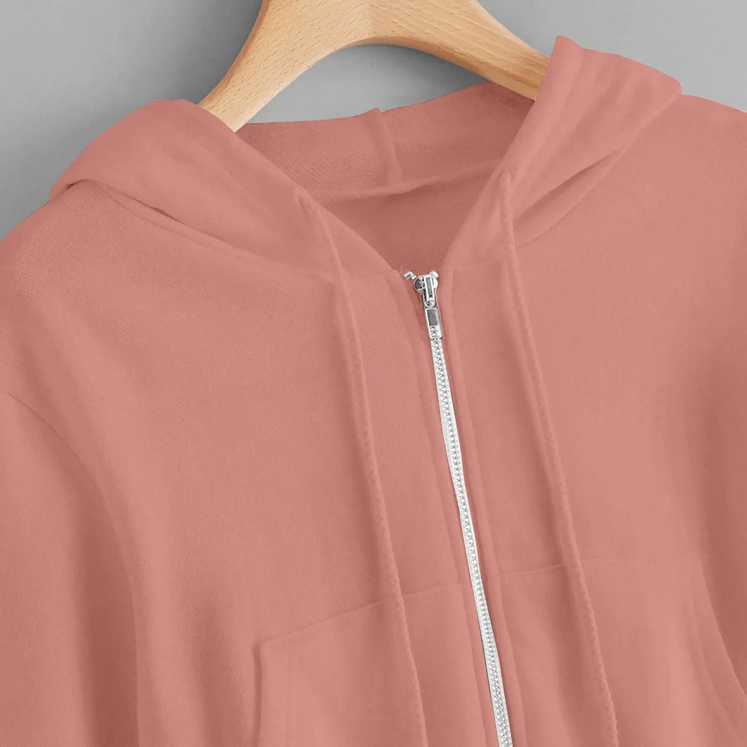 Womens Cropped Hoodies Trendy Fall Solid Drawstring Full Zip Sweatshirts Oversized Long Sleeve Outfits