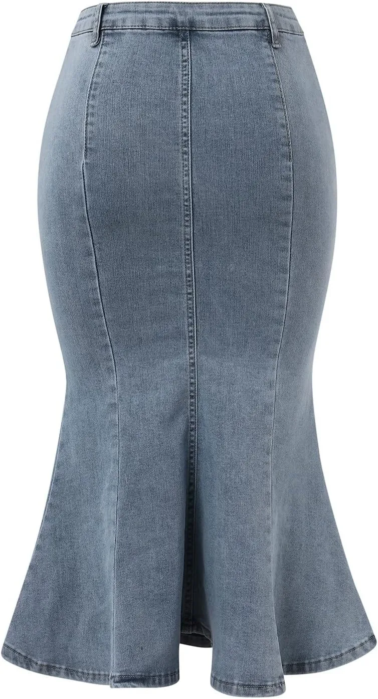 Women's Denim Split Half Skirt with Buttocks and Fishtail Skirt Toddler Denim Skirt Set