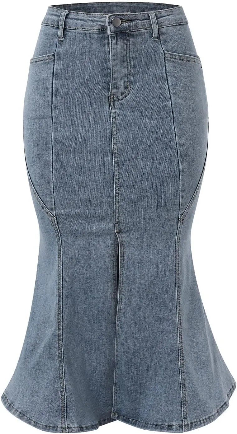 Women's Denim Split Half Skirt with Buttocks and Fishtail Skirt Toddler Denim Skirt Set