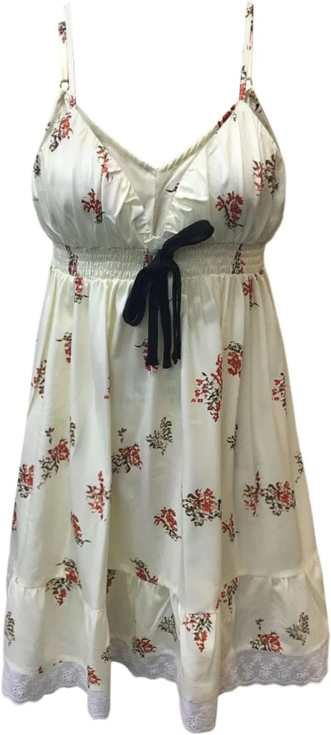 Womens Dresses V Neck Mini Floral Spaghetti Strap Boho Sundress Summer 2025 Tie Knot Front Flowy Pleated Swing Dress