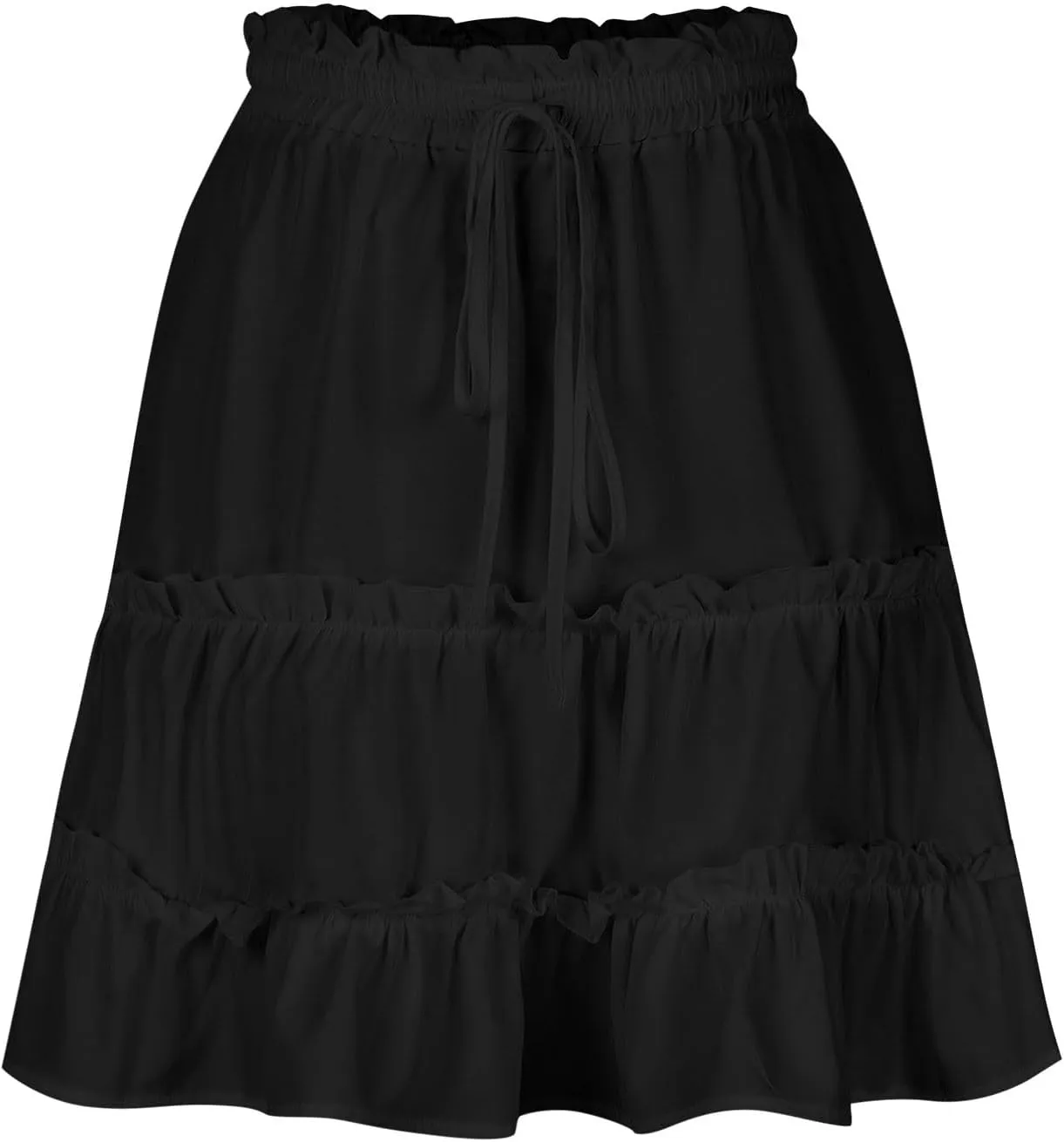 Women's High Waisted Casual Mini Skirt Drawstring Layered Frill Trim A-Line Skirts Summer Boho Flowy Beach Skirts