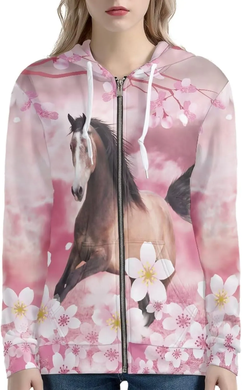 Women's Hoodies with Zipper Long Sleeve Oversized Drawstring Hoodie Loose Hooded Sweatshirt with Pockets