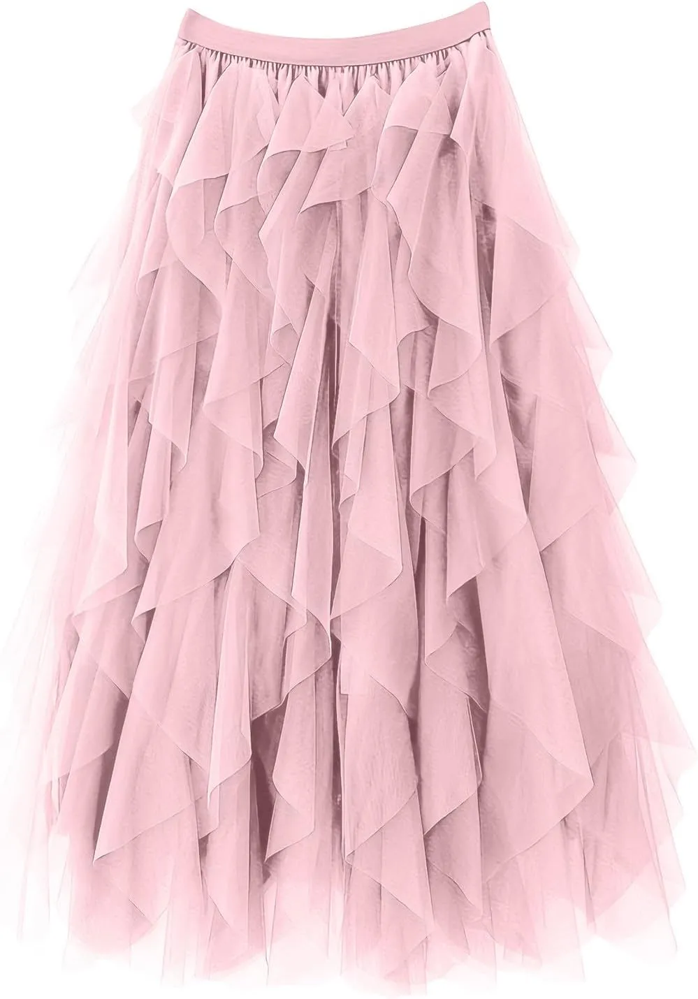 Women's Long A Line Tulle Tutu Skirts Tiered Skirt Petticoat Fairy Mesh Elastic Waist Midi Skirts Holiday Costume