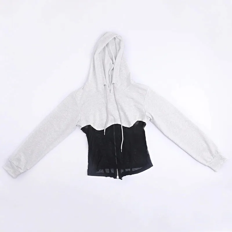 Women's Long Sleeve Hoodies with Mesh See-through Elements with Zipp
