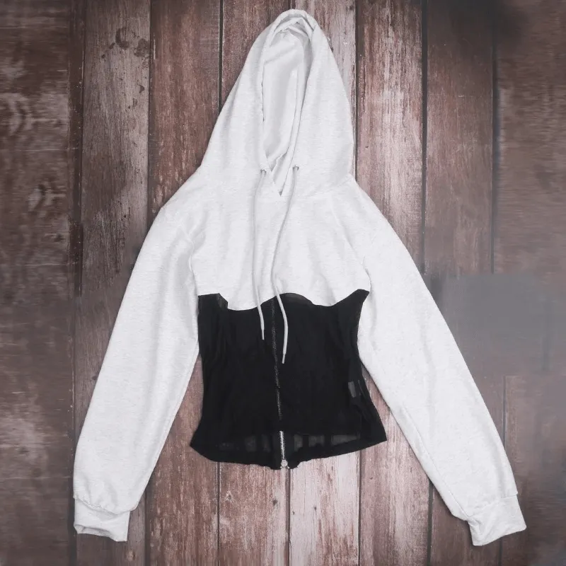 Women's Long Sleeve Hoodies with Mesh See-through Elements with Zipp