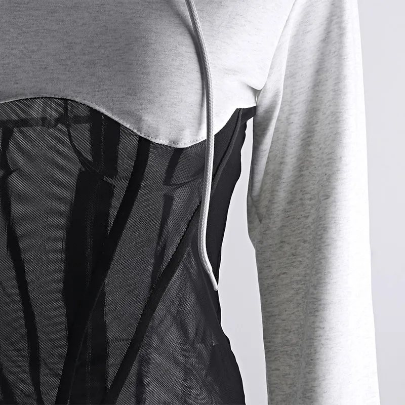 Women's Long Sleeve Hoodies with Mesh See-through Elements with Zipp