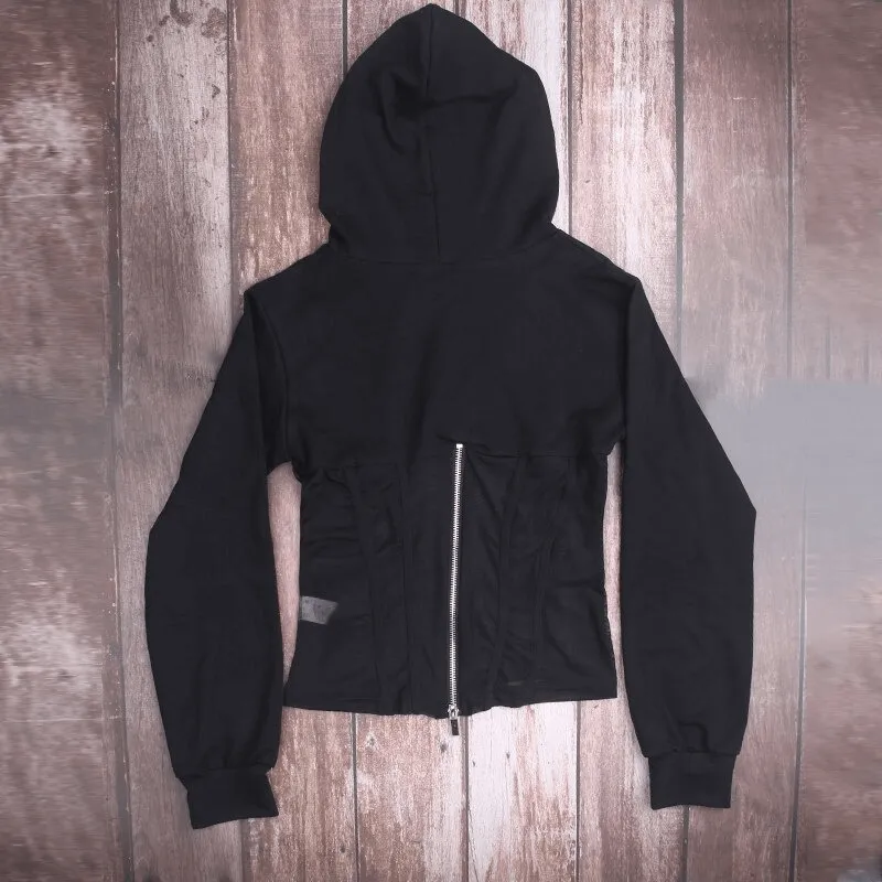 Women's Long Sleeve Hoodies with Mesh See-through Elements with Zipp