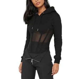 Women's Long Sleeve Hoodies with Mesh See-through Elements with Zipp