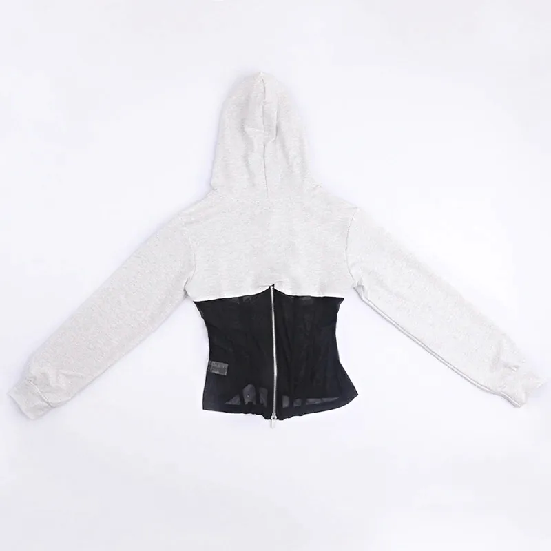 Women's Long Sleeve Hoodies with Mesh See-through Elements with Zipp