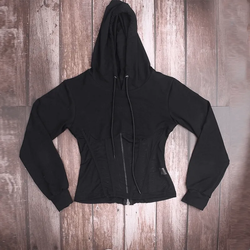 Women's Long Sleeve Hoodies with Mesh See-through Elements with Zipp