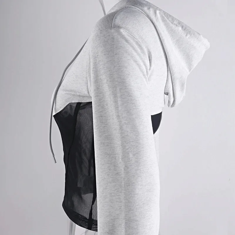 Women's Long Sleeve Hoodies with Mesh See-through Elements with Zipp