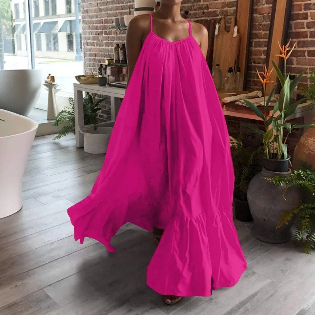 Women's Maxi Boho Dress Summer Casual Loose Sleeveless Sundress Spaghetti Strap Flowy Beach Vacation Long Dresses