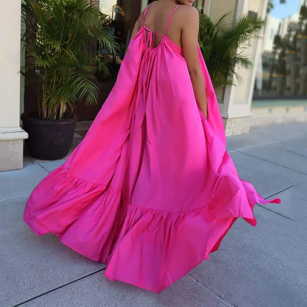 Women's Maxi Boho Dress Summer Casual Loose Sleeveless Sundress Spaghetti Strap Flowy Beach Vacation Long Dresses