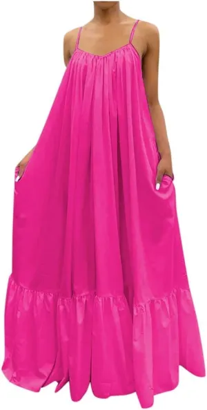 Women's Maxi Boho Dress Summer Casual Loose Sleeveless Sundress Spaghetti Strap Flowy Beach Vacation Long Dresses