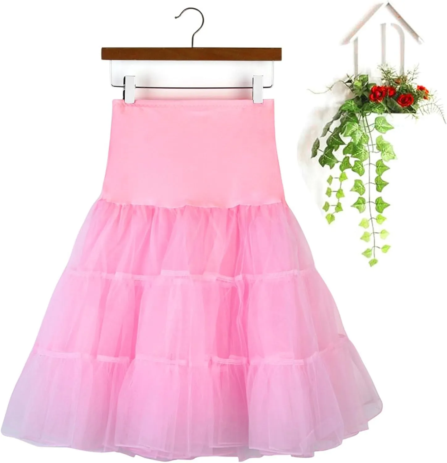 Women's Petticoat Skirt Underskirts for Cosplay Pleated Tulle Petticoat Tutu Tulle Midi Knee Length Skirt Dress
