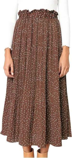 Women's Pleated Skirt Elegant High Skirt Dot Women's Pleated Midi Casual Waist Maxi Skirts A-Line Spring Dresses