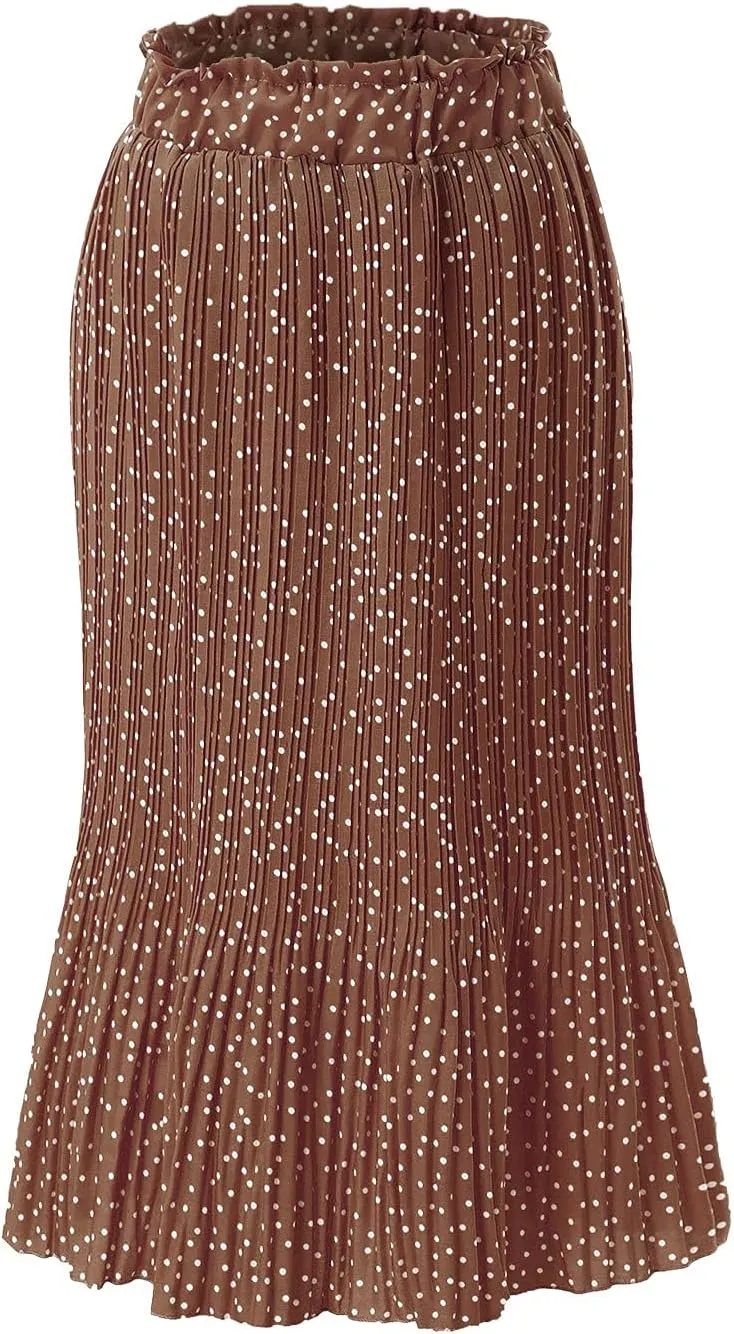 Women's Pleated Skirt Elegant High Skirt Dot Women's Pleated Midi Casual Waist Maxi Skirts A-Line Spring Dresses