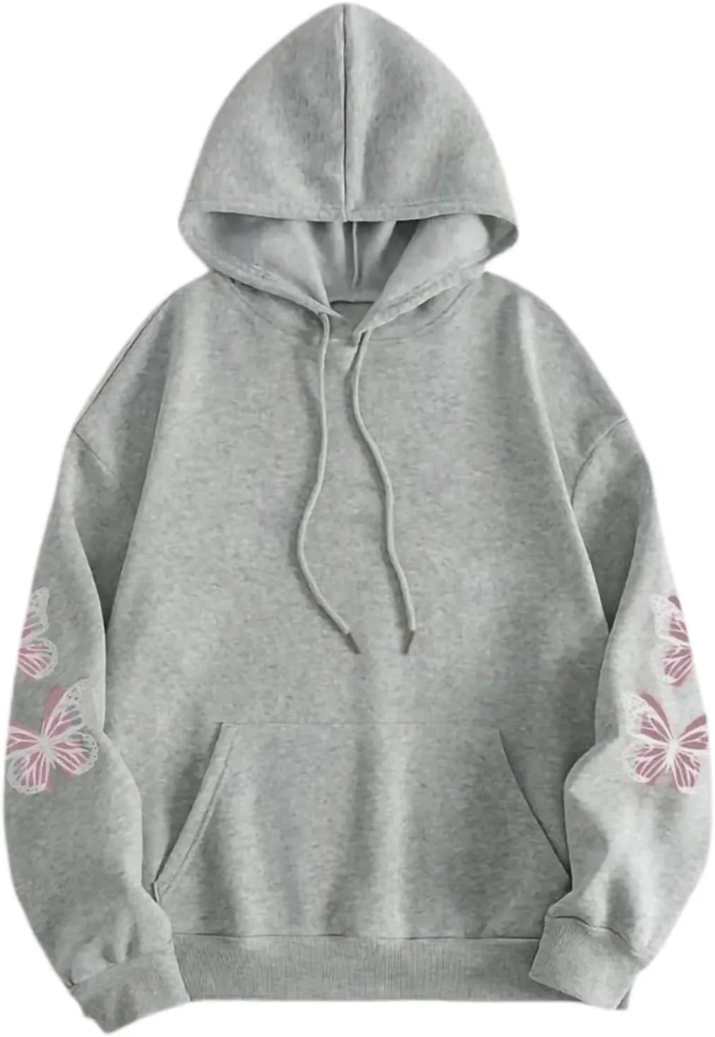 Womens Plus Size Hoodie Long Sleeve Butterfly Print Loose Hooded Sweatshirt with Pocket Casual Streetwear Outfits