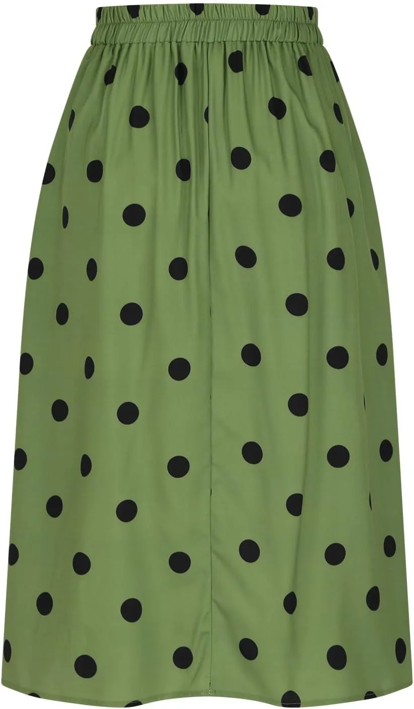 Women's Polka Dots Skirt Dressy Casual Vintage Cute Flared Elastic High Waisted A-Line Swing Pleated Long Skirts