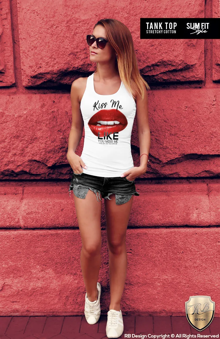 Womens Red Lips T-shirt Trendy Sayings Tank Top WD094 R