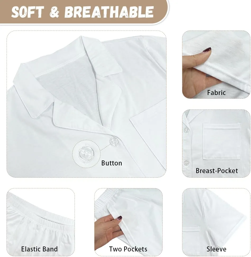 Women's Sleepwear Pajamas Set of 2 Short Sleeve Pants Nightwear with Pockets S-2XL