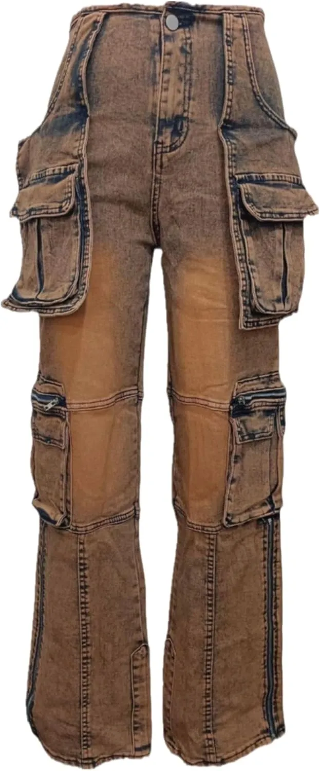 Women's Stretch Cargo Jeans with Multi Pockets, Novelty Fashion Y2K Denim Pants