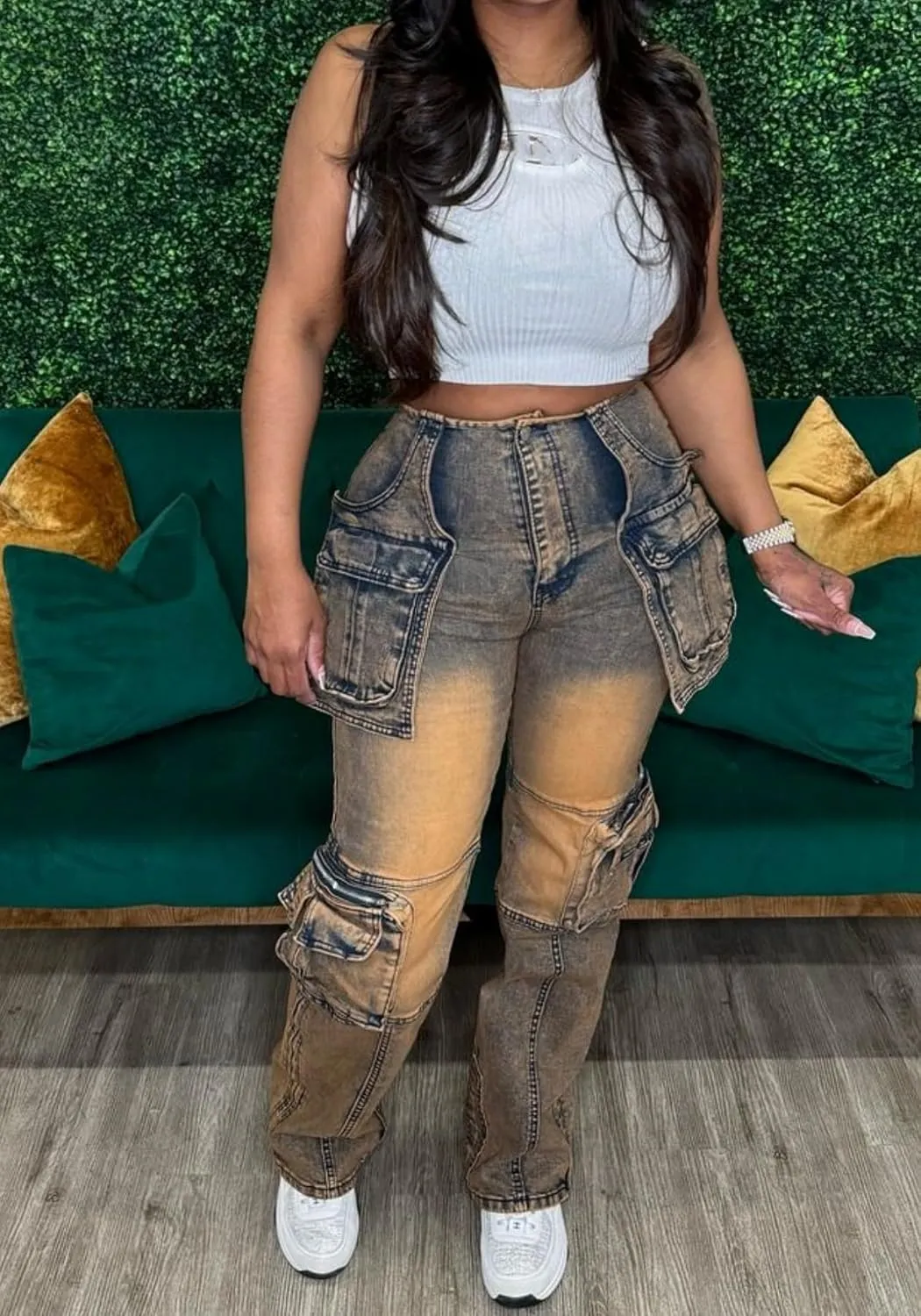 Women's Stretch Cargo Jeans with Multi Pockets, Novelty Fashion Y2K Denim Pants