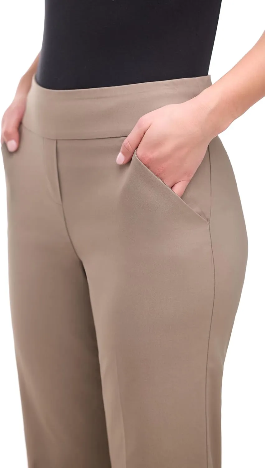 Women's Stretchy Wide Leg Pull-On Dress Pants with Pockets