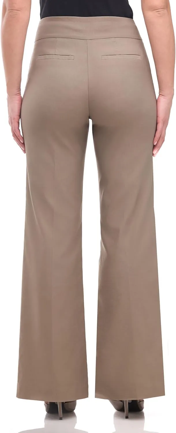 Women's Stretchy Wide Leg Pull-On Dress Pants with Pockets