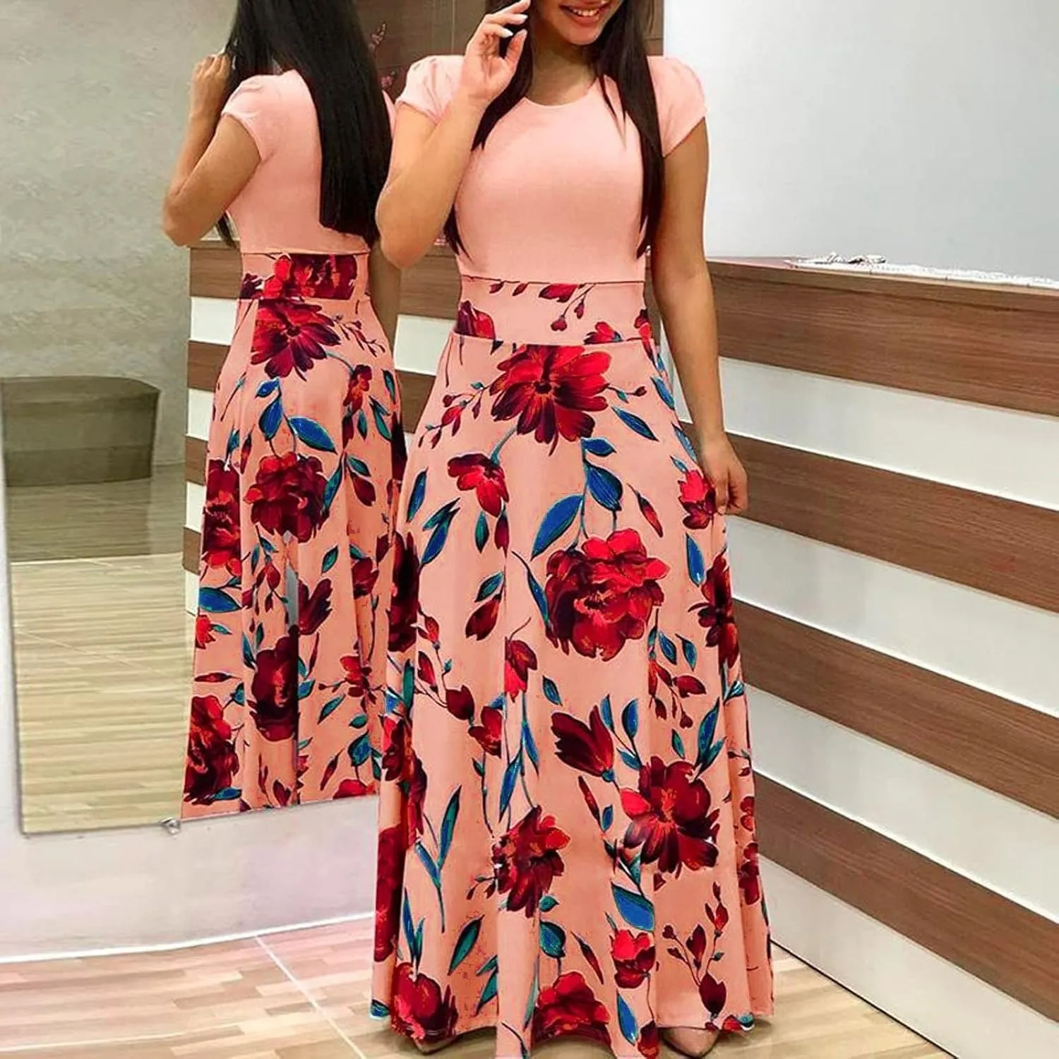 Women's Summer Casual Floral Boho High Waist Maxi Skirt Plus Size,S-5XL