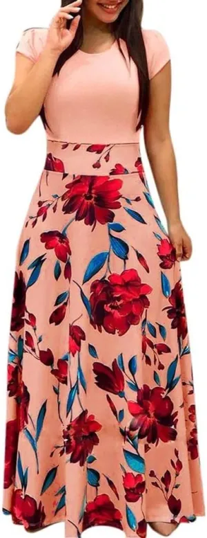 Women's Summer Casual Floral Boho High Waist Maxi Skirt Plus Size,S-5XL