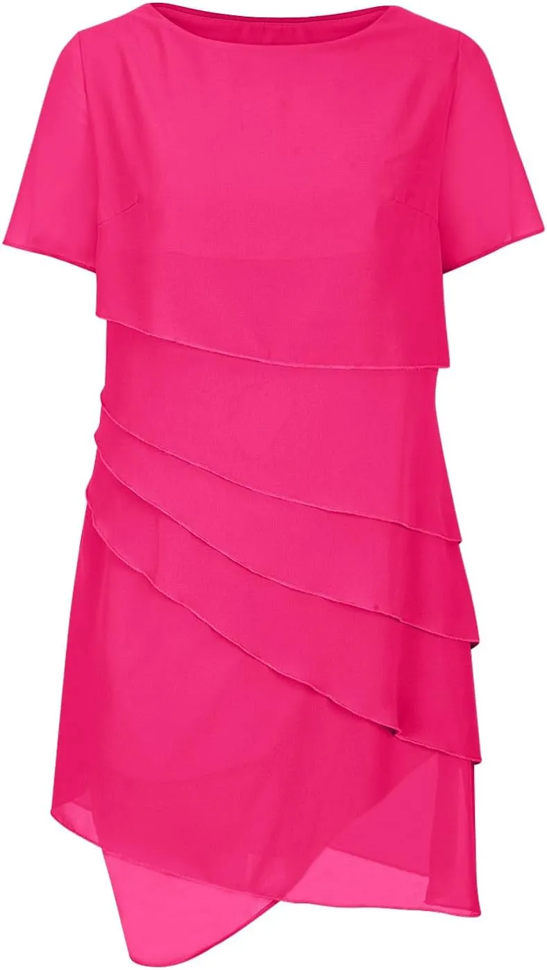 Women's Tiered Chiffon Dresses Pleated A Line Flowy Mini Dress Solid Color Long Dress Cocktail Party Evening Dresses