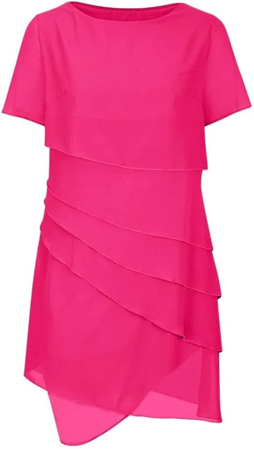 Women's Tiered Chiffon Dresses Pleated A Line Flowy Mini Dress Solid Color Long Dress Cocktail Party Evening Dresses